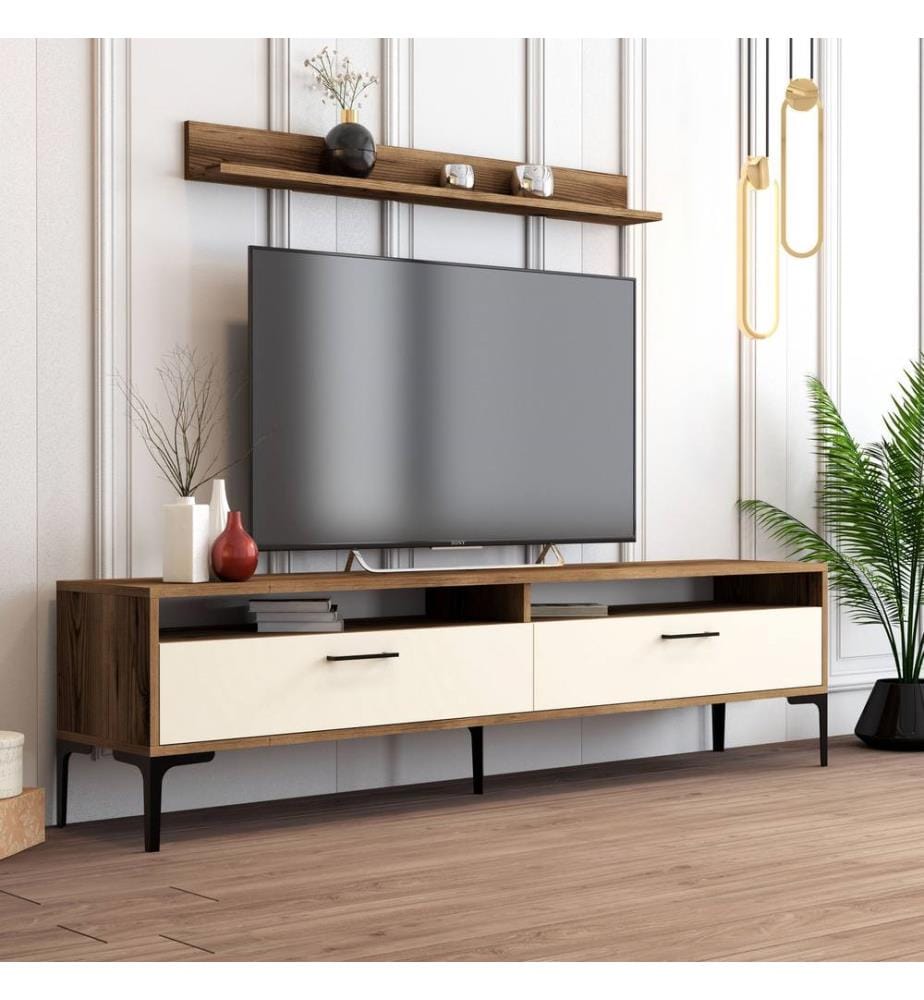 Nussbaumfarbe,Creme, Wohnzimmer, 47X180X35 cm, Melaminbeschichtete Partikelplatte