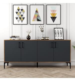 Nussbaumfarbe,Anthrazit, Kommoden, 78X180X35 cm, Melaminbeschichtete Partikelplatte