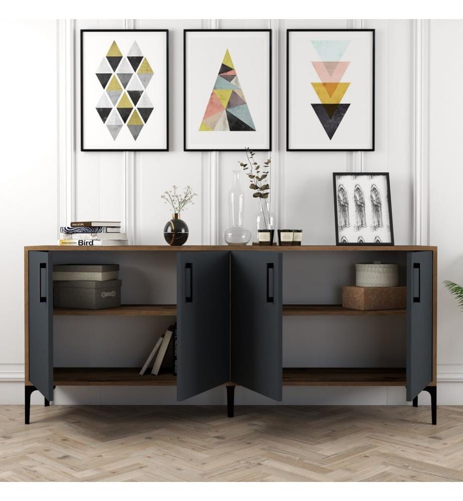 Console, WalnutAnthracite, Melamine Coated Particle Board