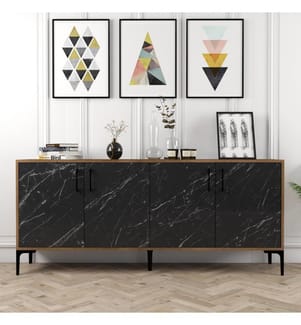 Nussbaumfarbe,Schwarz, Kommoden, 78X180X35 cm, Melaminbeschichtete Partikelplatte