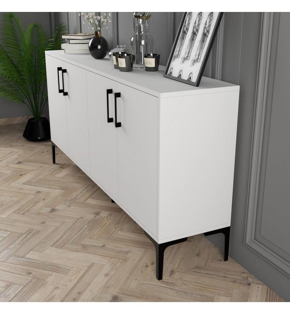 Blanc, Coffres De Tiroirs, 78X160X35 cm, Plaque De Particules Enrobée De Mélamine