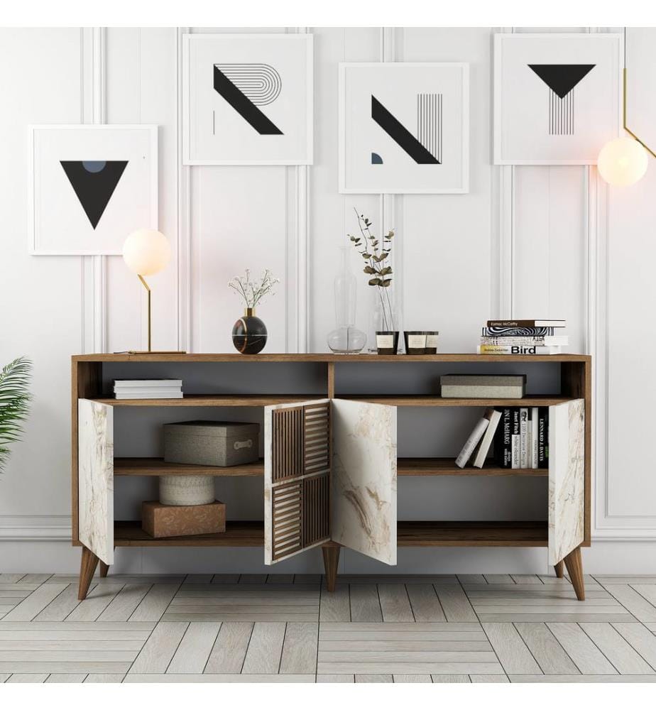Nussbaum, Kommoden, 78X160X35 cm, Melaminbeschichtete Partikelplatte