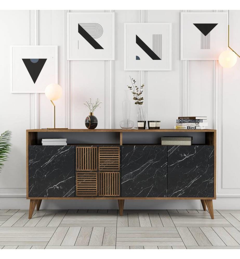 Nussbaum, Kommoden, 78X160X35 cm, Melaminbeschichtete Partikelplatte
