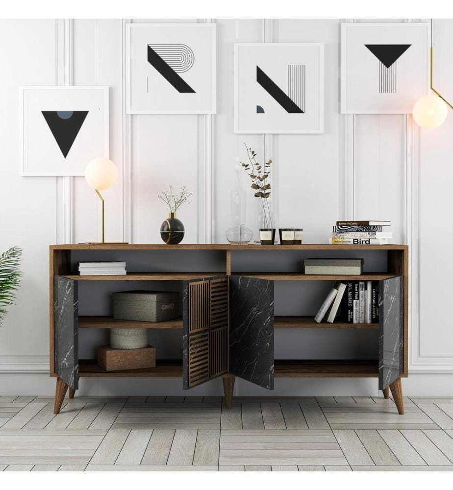 Nussbaum, Kommoden, 78X160X35 cm, Melaminbeschichtete Partikelplatte