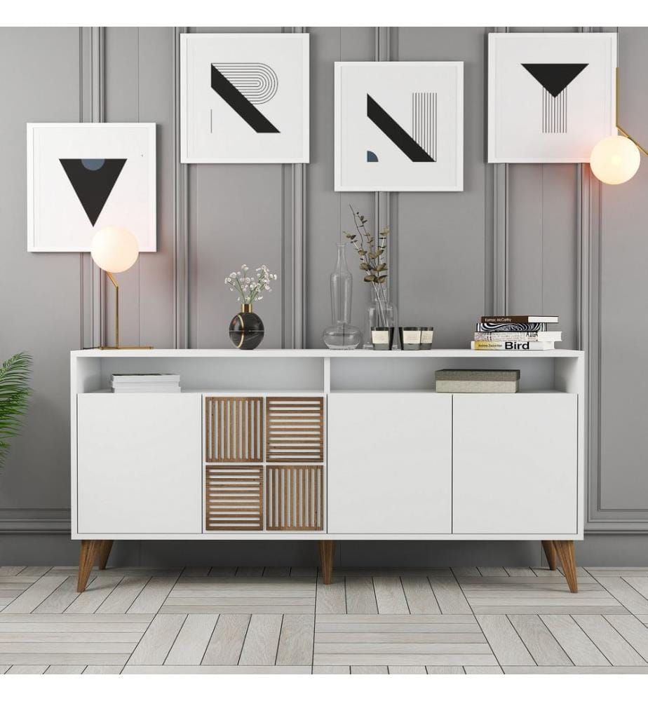 Bianco, Cassette Di Cassetti, 78X160X35 cm, Piastra Di Particelle Con Rivestimento Melamina