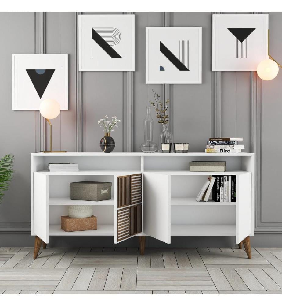 Bianco, Cassette Di Cassetti, 78X160X35 cm, Piastra Di Particelle Con Rivestimento Melamina
