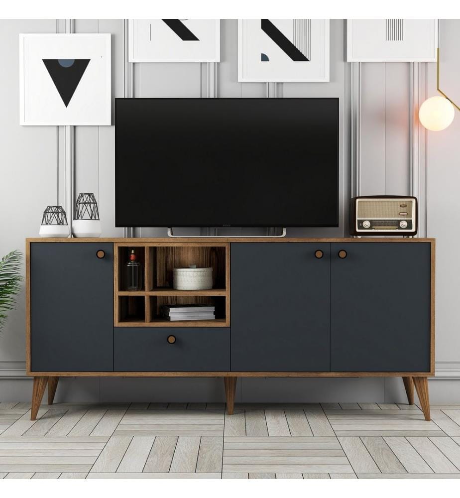 Console, Antracite Noce, Disco Di Particelle Rivestite Di Melamina