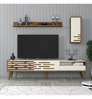 Mobile TV, Noce, Crema, Pannello di particelle rivestito in melamina