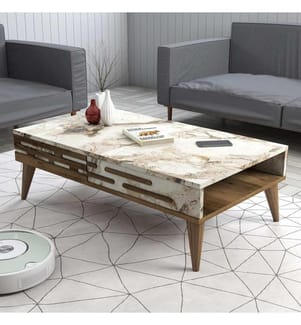 Table basse, Noyer, Blanc, Marbre, Panneau de particules mélaminé