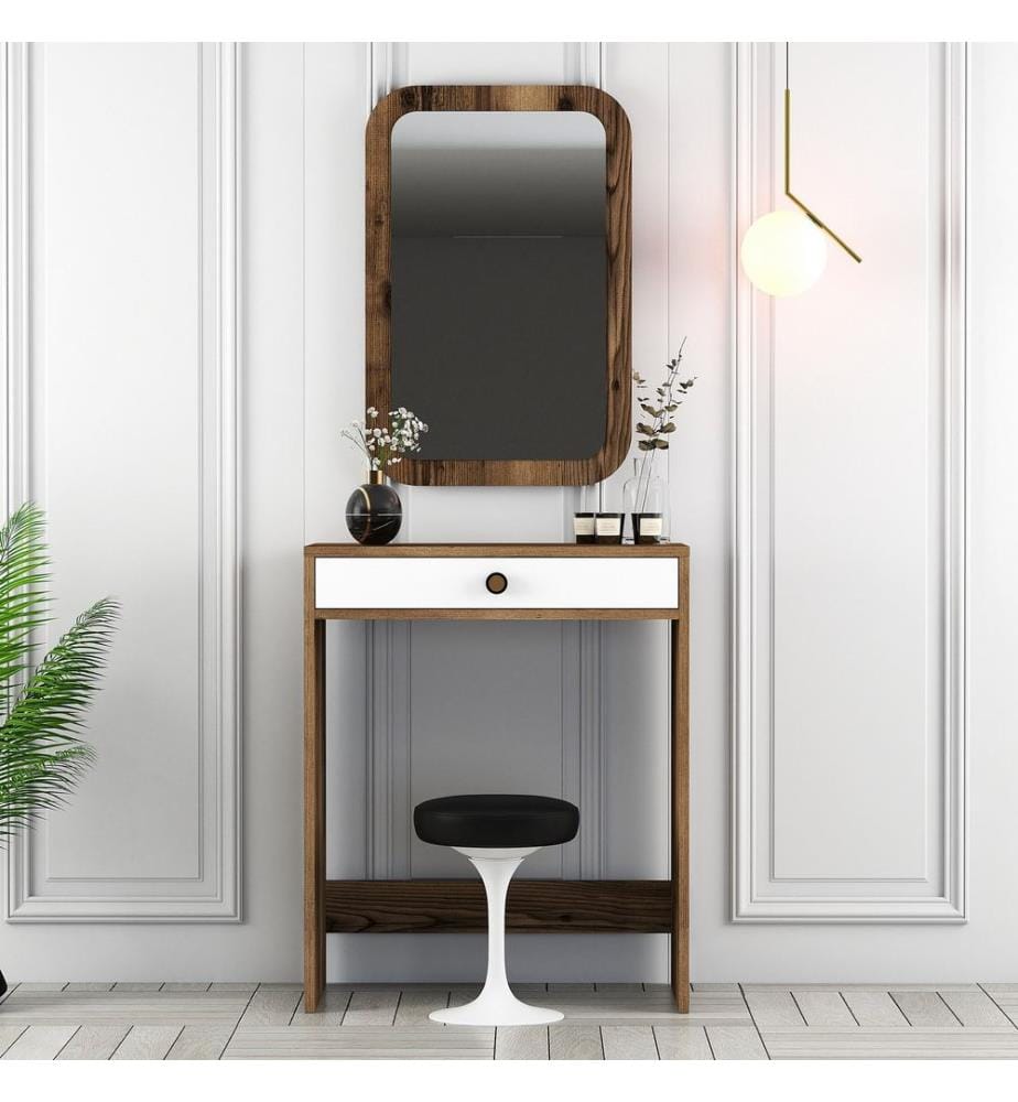 Table de maquillage, Noyer, Blanc, Panneau de particules mélaminé