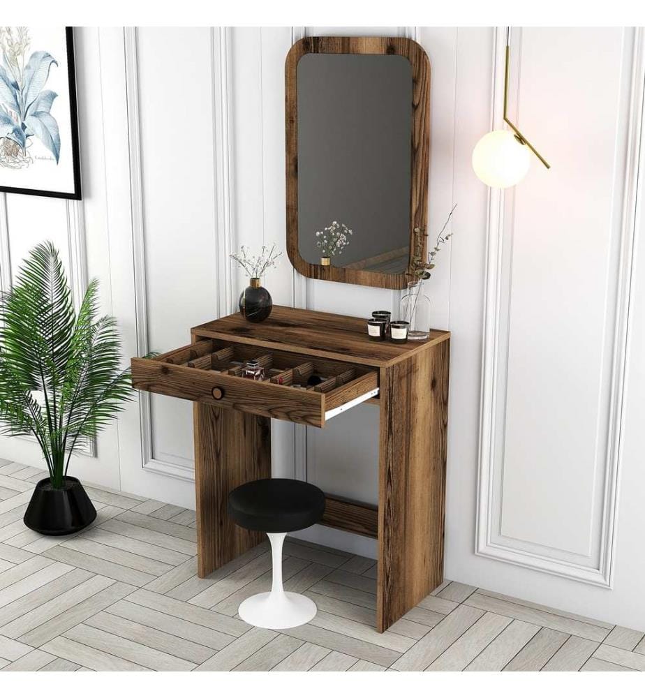 Table de maquillage, Noyer, Panneau de particules mélaminé