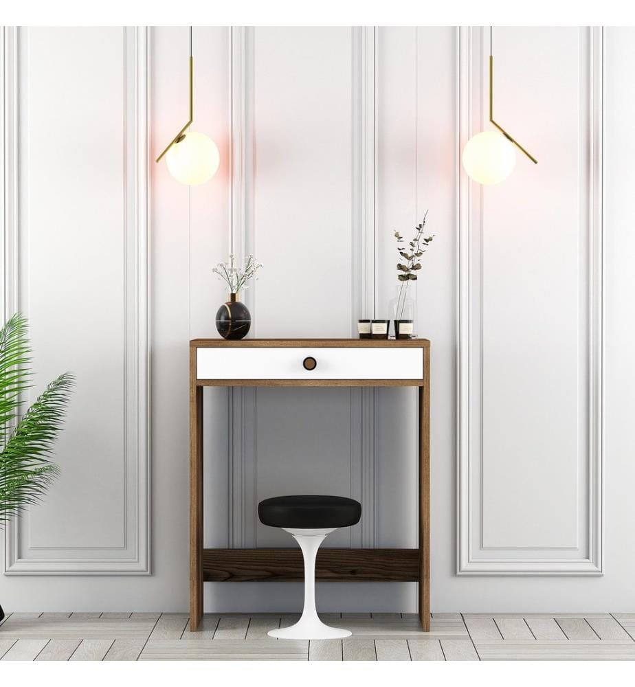 Table de maquillage, Noyer, Blanc, Panneau de particules mélaminé