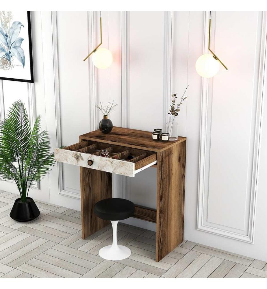 Table de maquillage, Noyer, Blanc, Marbre, Panneau de particules mélaminé