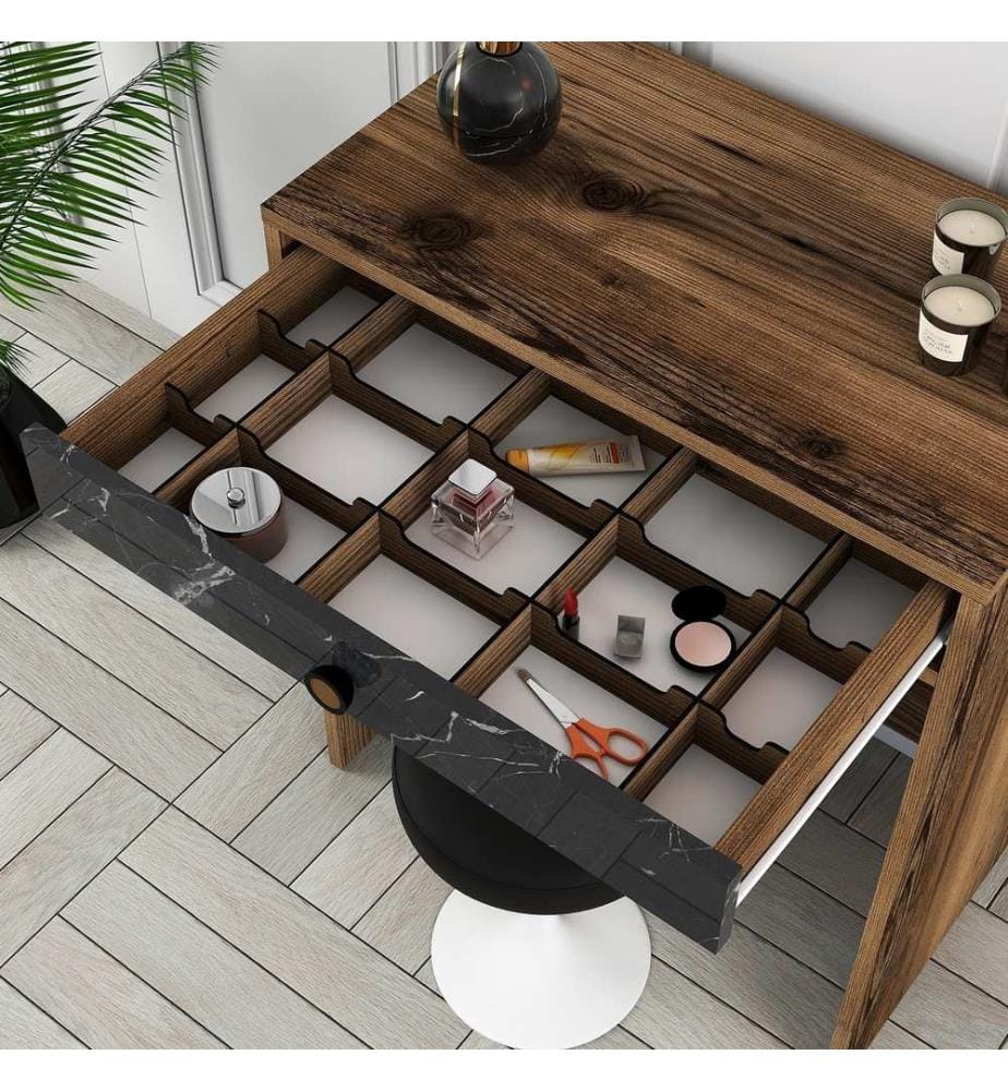 Table de maquillage, Noyer, Noir, Marbre, Panneau de particules mélaminé