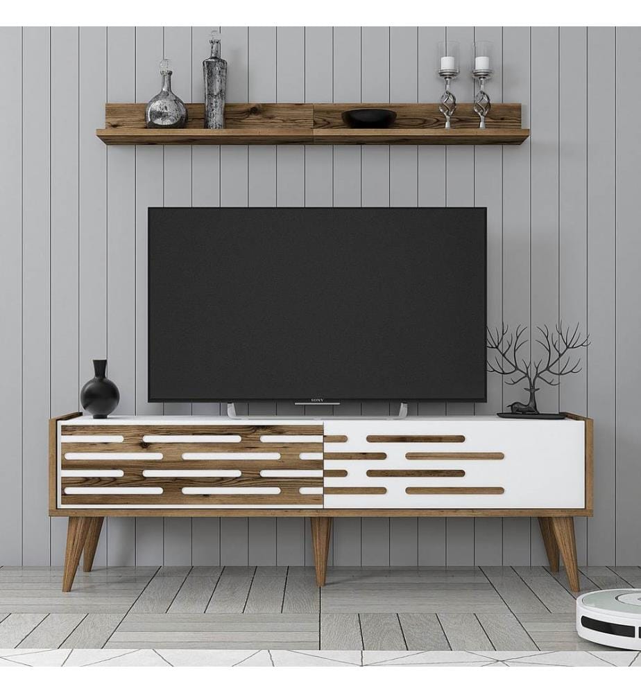 TV Unit, Walnut, White, Melamine Coated Particle Board