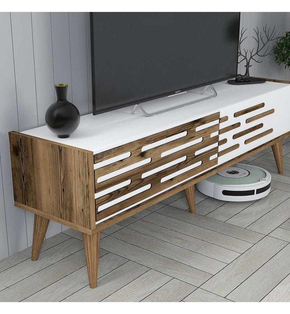 TV Unit, Walnut, White, Melamine Coated Particle Board