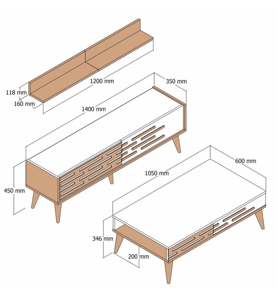 Wohnzimmer-Möbel-Set, Nussbaum, Anthrazit, Melaminharzbeschichtete Spanplatte