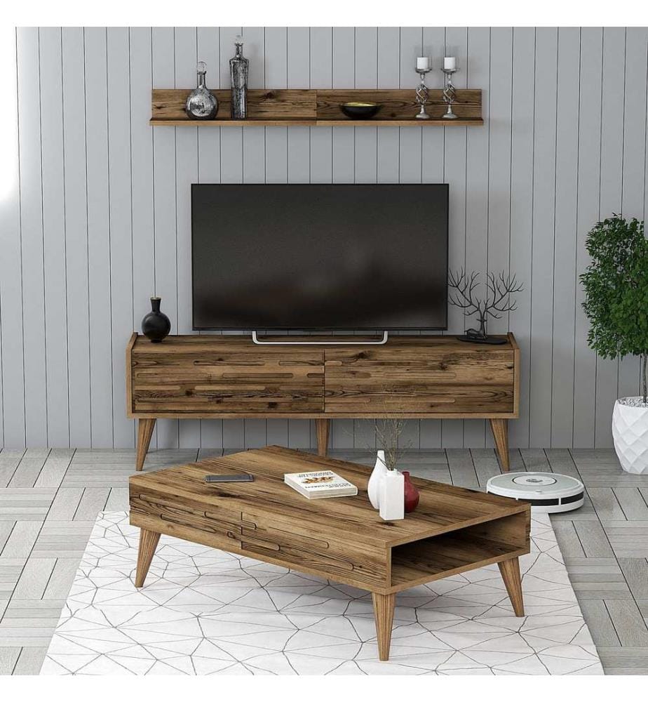 Wohnzimmer-Möbel-Set, Nussbaum, Melaminharzbeschichtete Spanplatte