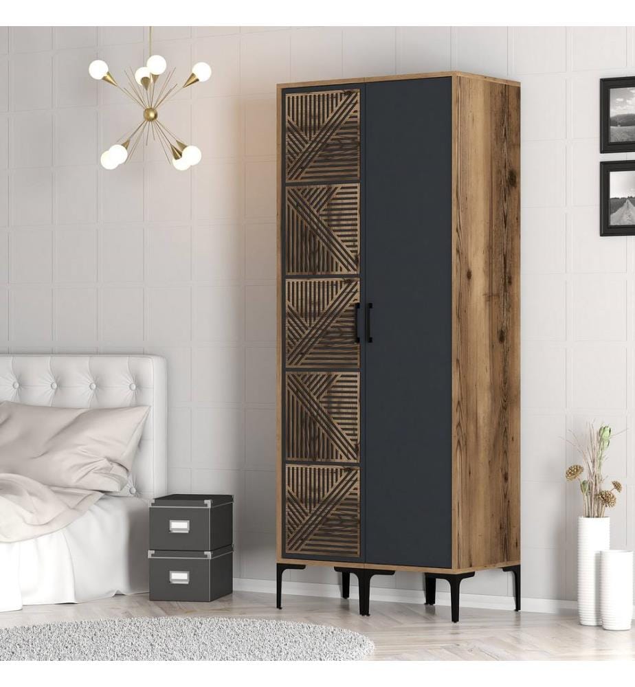 Armoire, Noyer, Anthracite, Panneau de particules mélaminé