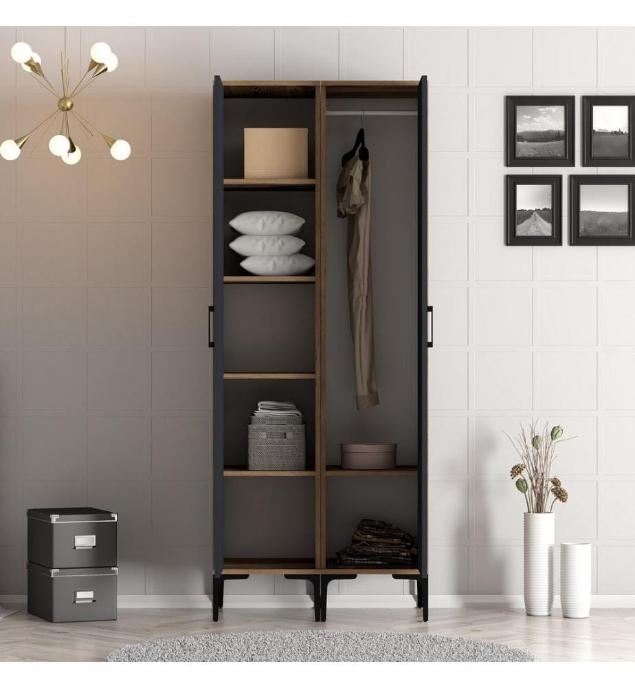 Armoire, Noyer, Anthracite, Panneau de particules mélaminé