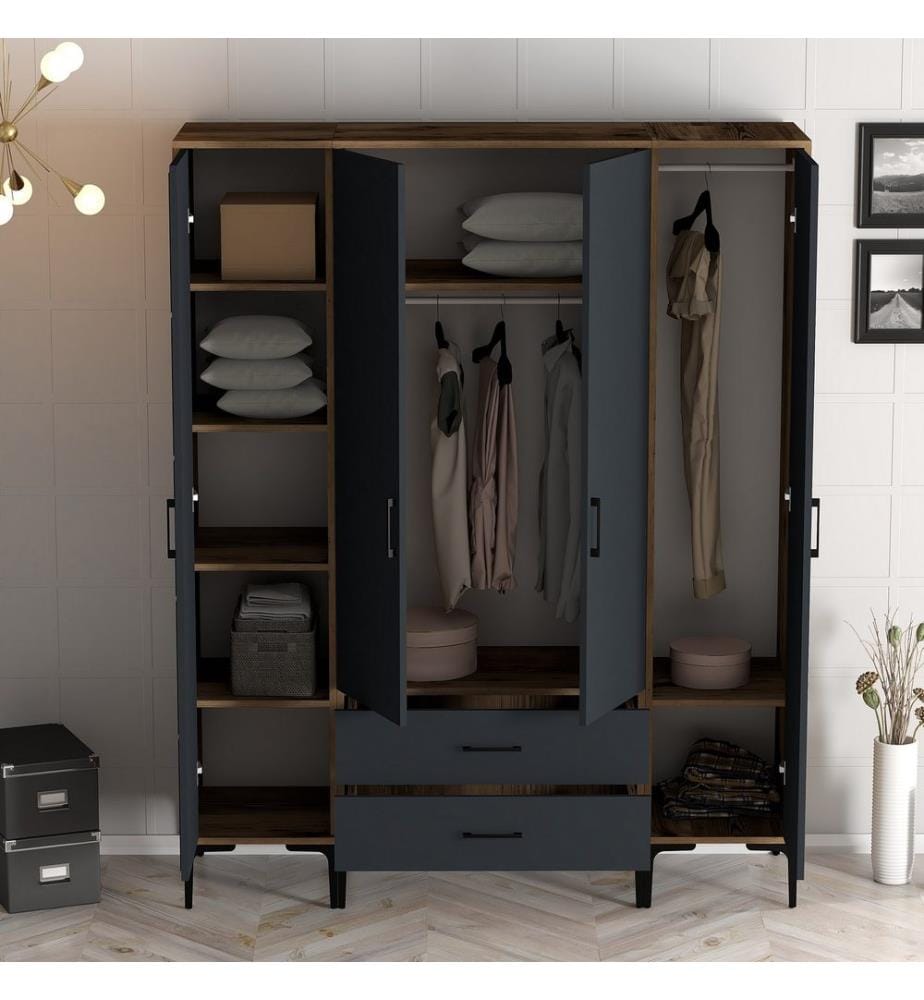 Armoire, Noyer, Anthracite, Panneau de particules mélaminé
