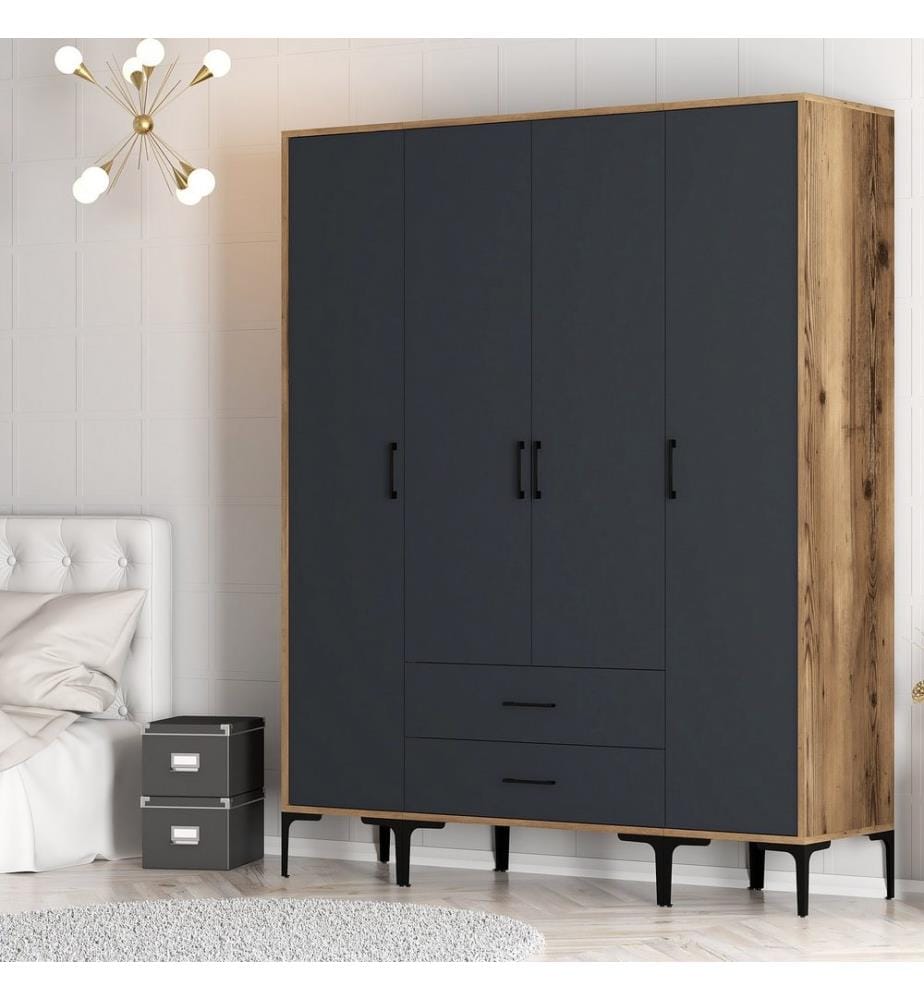 Armoire, Noyer, Anthracite, Panneau de particules mélaminé