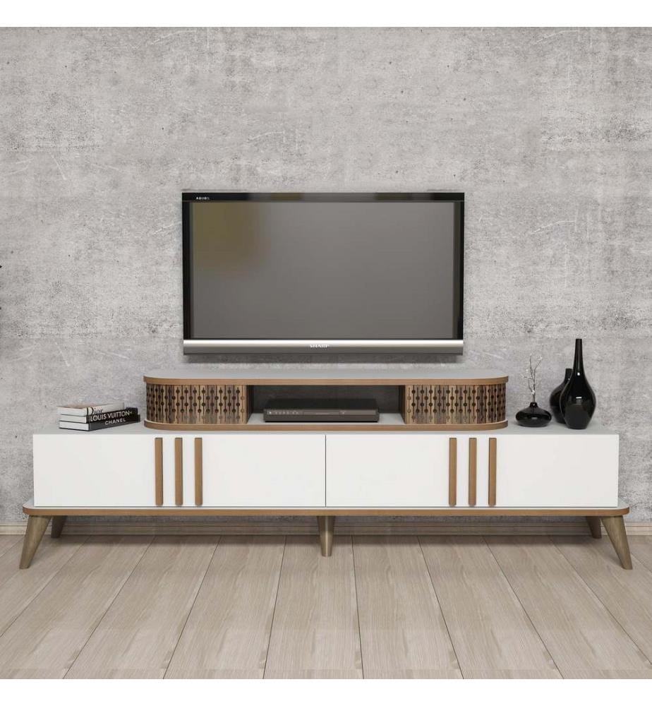 Meuble TV, Blanc, Panneau de particules mélaminé