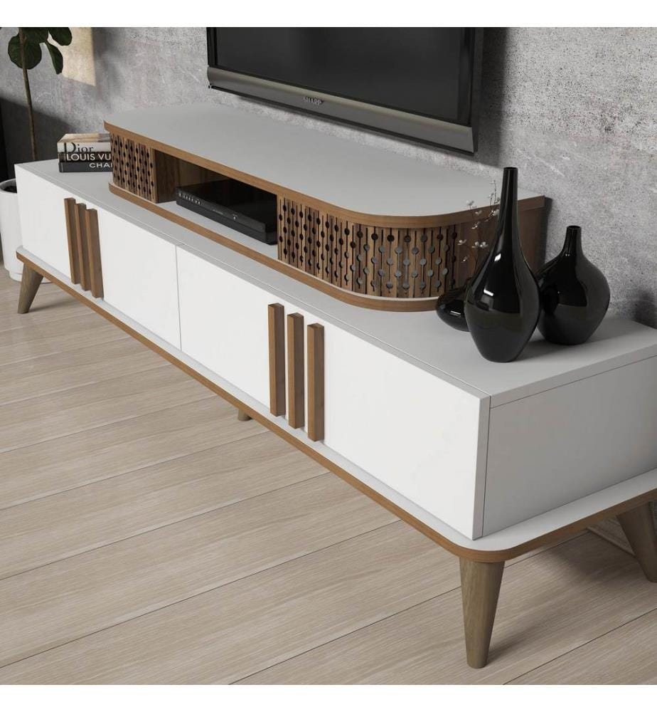 Meuble TV, Blanc, Panneau de particules mélaminé