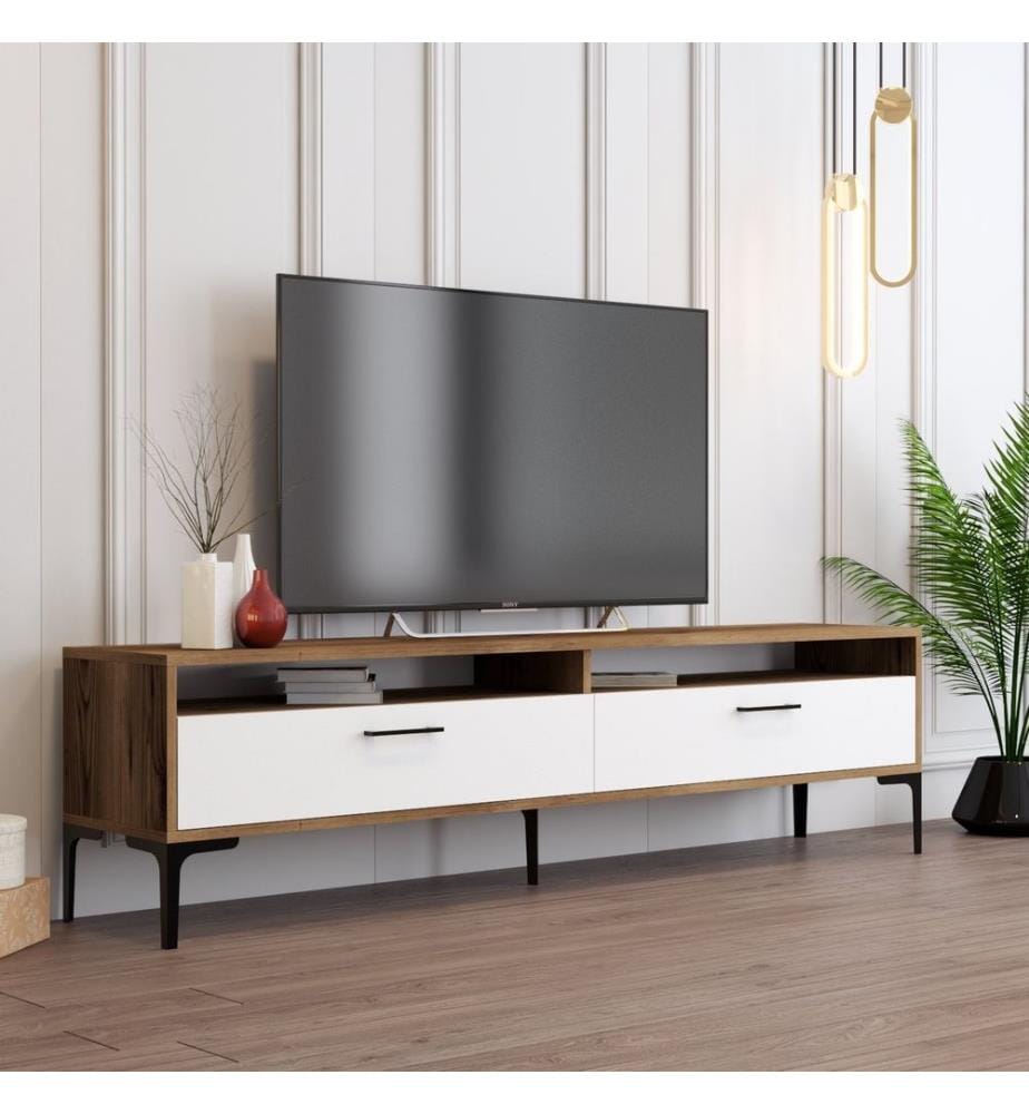 TV-Element, Nussbaum, Weiss, Spanplatte mit Melaminharzbeschichtung