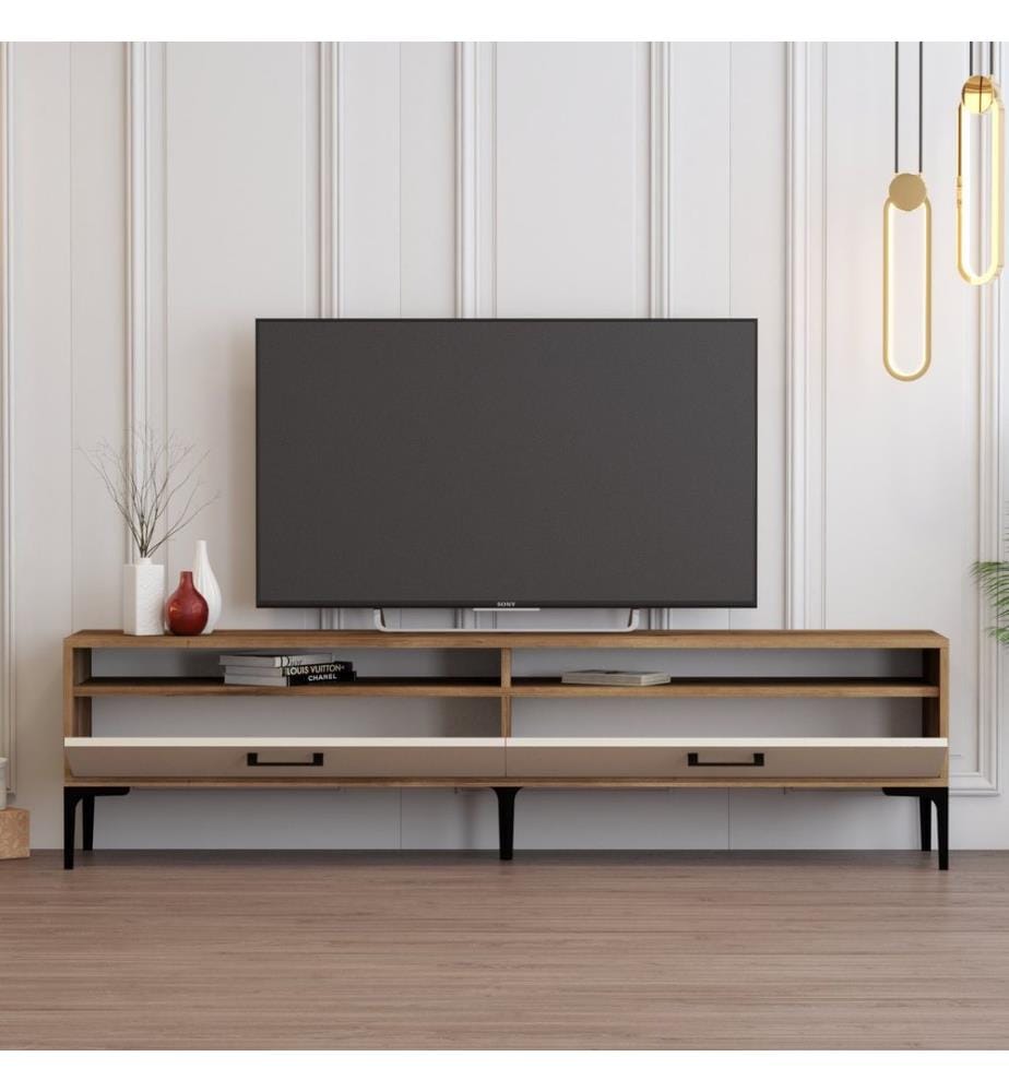 TV-Element, Nussbaum, Creme, Spanplatte mit Melaminharzbeschichtung