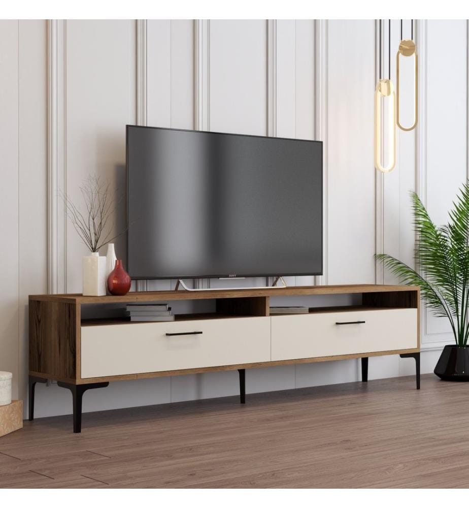 TV-Element, Nussbaum, Creme, Spanplatte mit Melaminharzbeschichtung