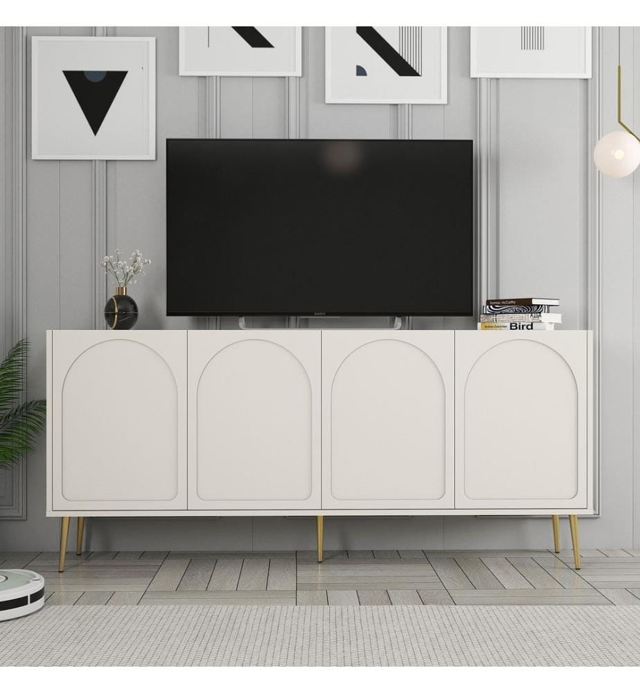 Console, crème, or, panneau de particules recouvert de 100% de mélamine