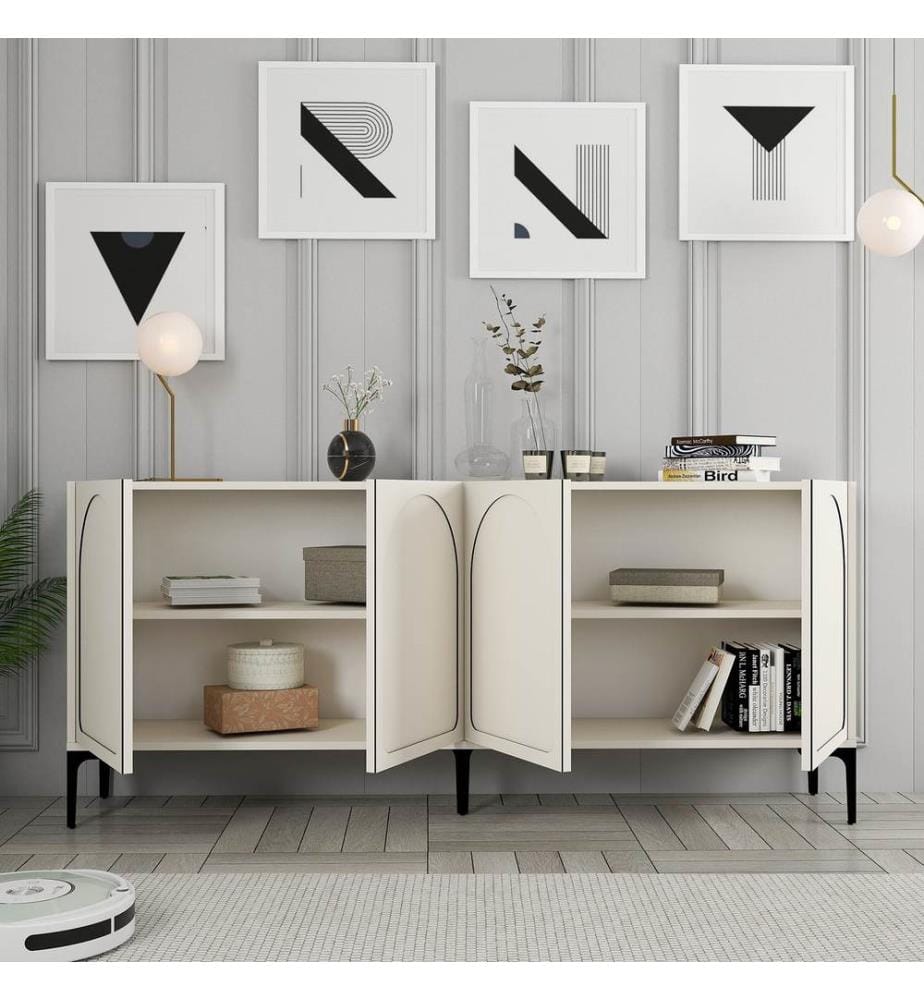 Console, crème, noir, 100% Melamine Particle Board