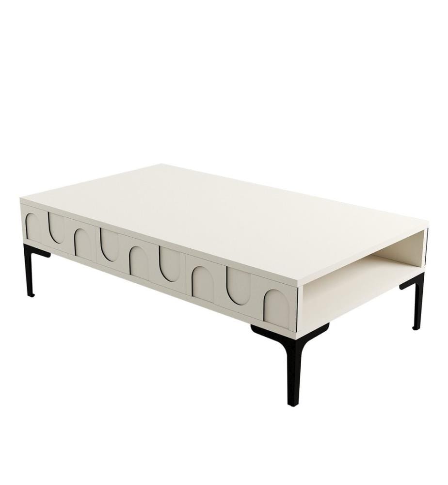 Table basse, crème, noir, 100% Melamine Particle Board