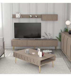 Wohnzimmerset, Atlas, Gold, 100% Melamine beschichtetes Particle Board