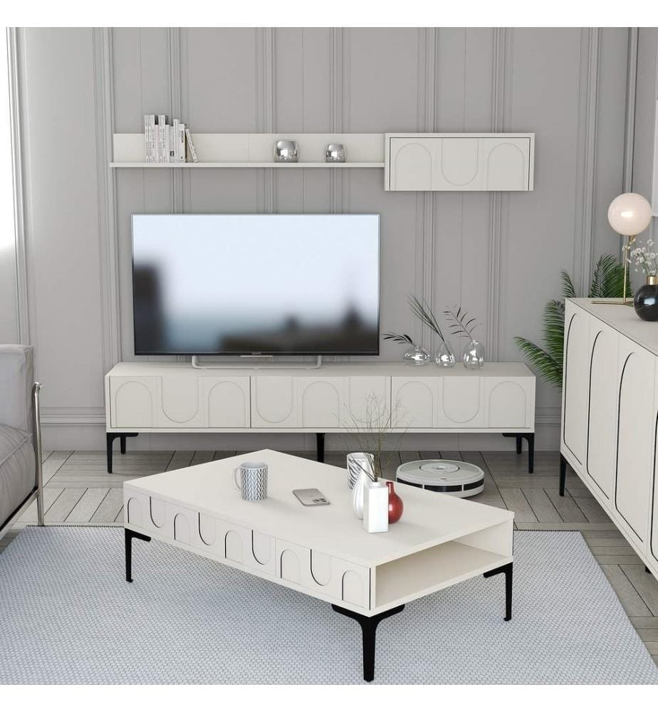 Wohnzimmer Möbel Set, Creme, Schwarz, 100% Melamine Coated Particle Board
