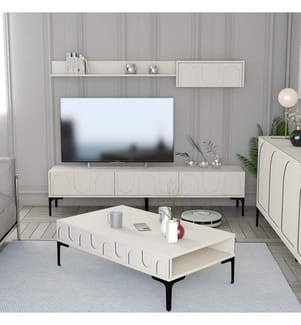 Wohnzimmer Möbel Set, Creme, Schwarz, 100% Melamine Coated Particle Board