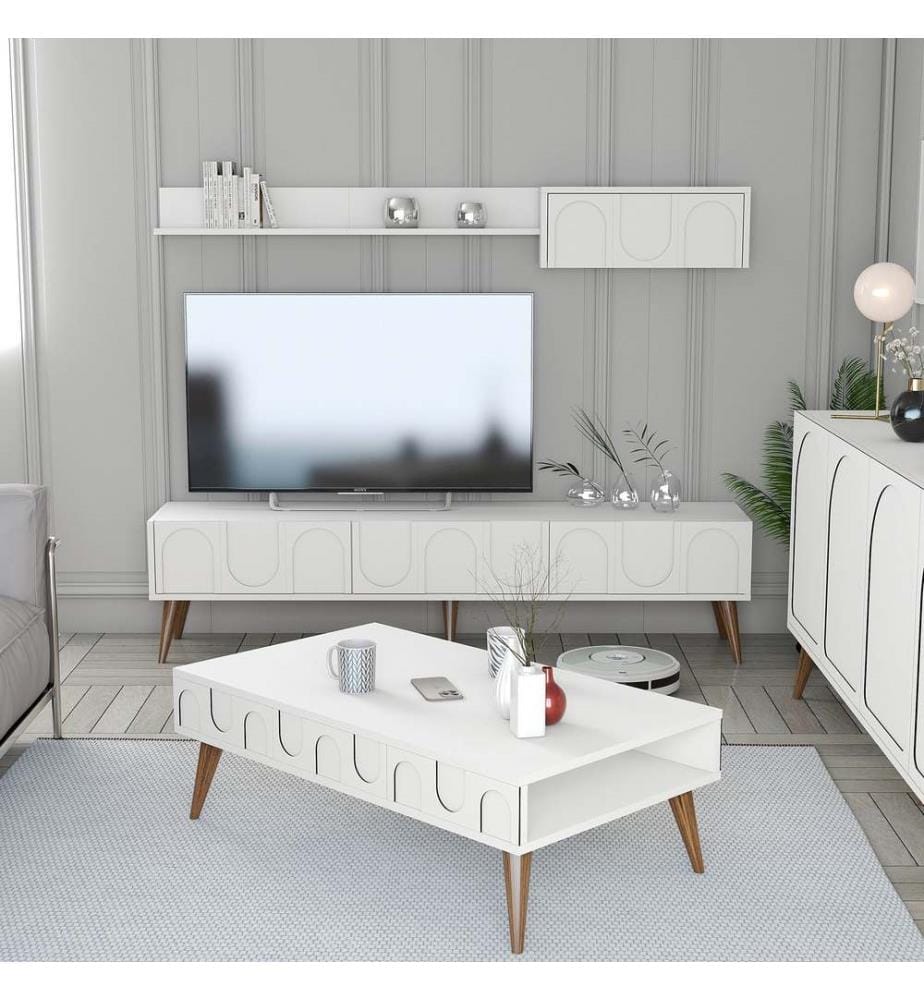 Wohnzimmer Möbel Set, Weiss, Walnuss, 100% Melamine Coated Particle Board