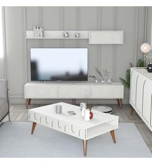 Wohnzimmer Möbel Set, Weiss, Walnuss, 100% Melamine Coated Particle Board