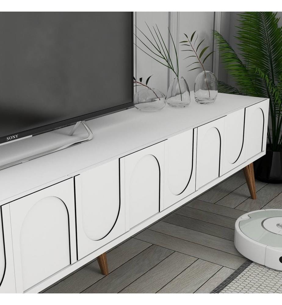 Meuble TV, Blanc, Noyer, 100% Melamine Particle Board