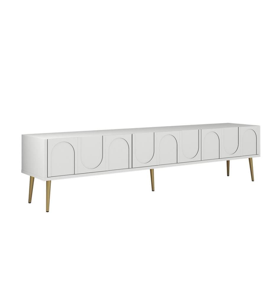Meuble TV, Blanc, Or, 100% Melamine Particle Board