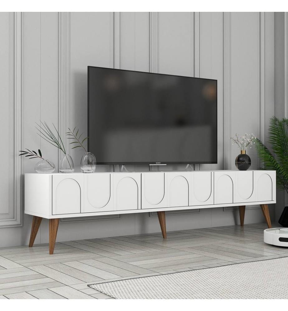 Meuble TV, Blanc, Noyer, 100% Melamine Particle Board