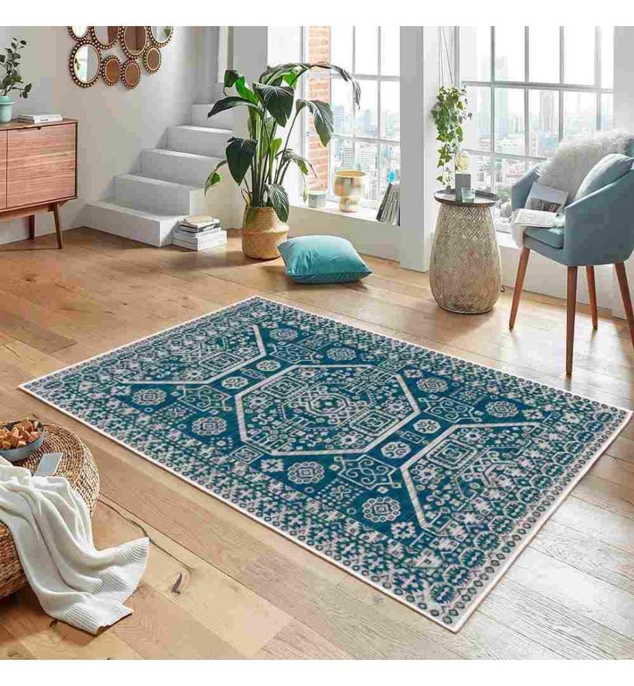 Tappeto, Blu, 70% cotone - 30% ciniglia, 100 x 300 cm