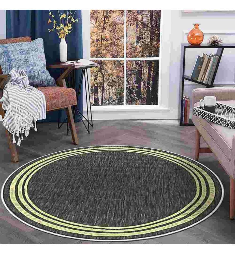Tappeto, Grigio, Giallo, 70% Cotone - 30% Ciniglia, Diametro: 200 cm