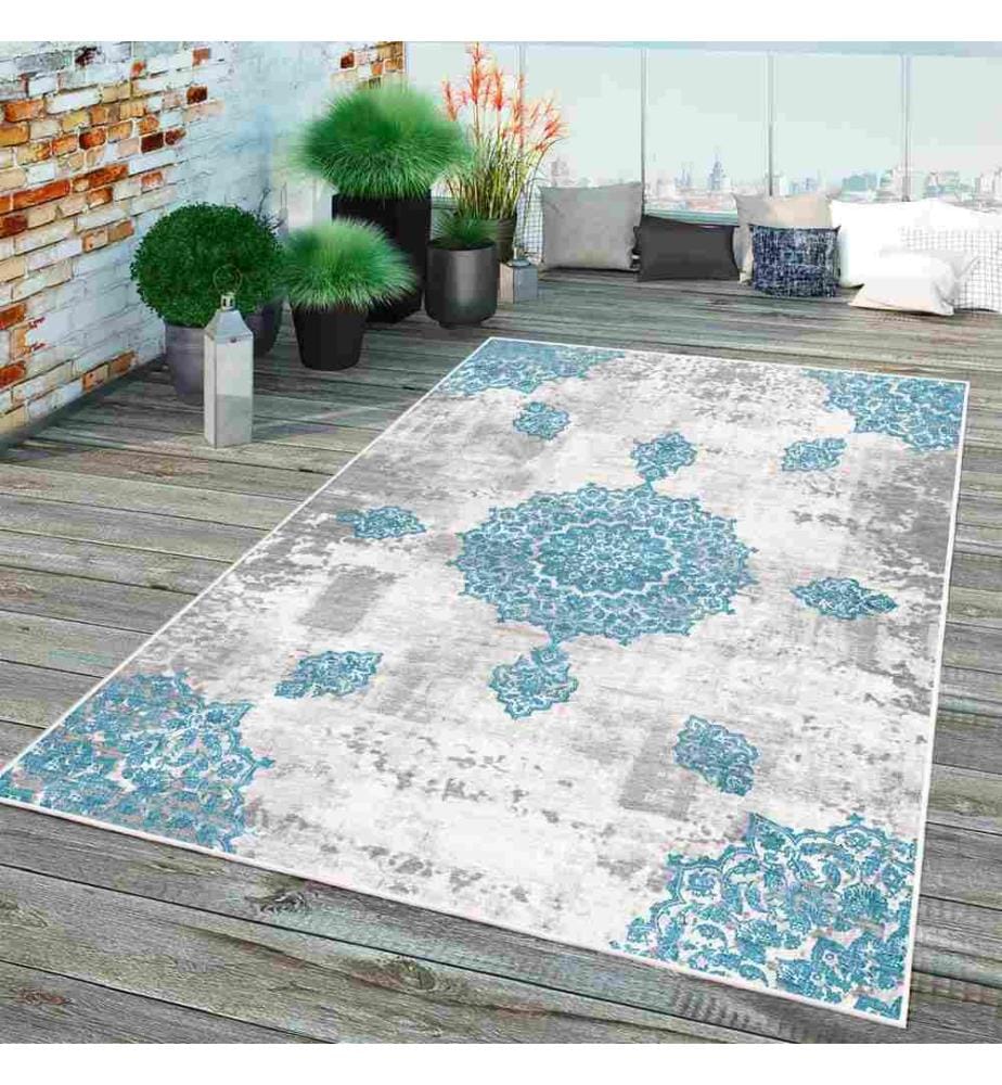 Teppich, Grau, Blau, 70% Baumwolle - 30% Chenille, 80 x 300 cm