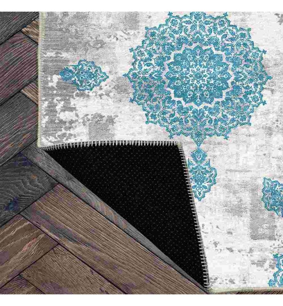 Teppich, Grau, Blau, 70% Baumwolle - 30% Chenille, 80 x 300 cm