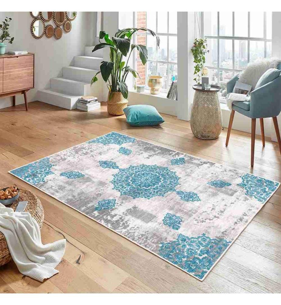 Tappeto, Grigio, Blu, 70% Cotone - 30% Ciniglia, 120 x 180 cm