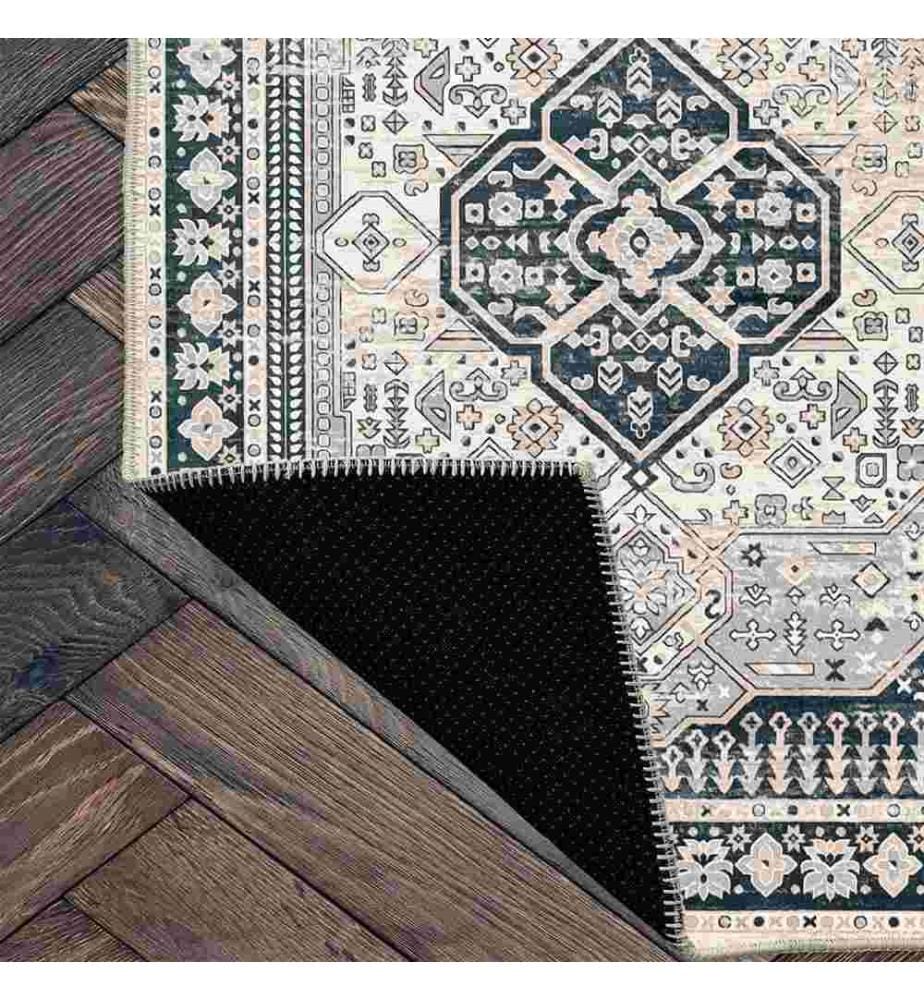 Tappeto, Grigio, Blu scuro, 70% cotone - 30% ciniglia, 100 x 200 cm