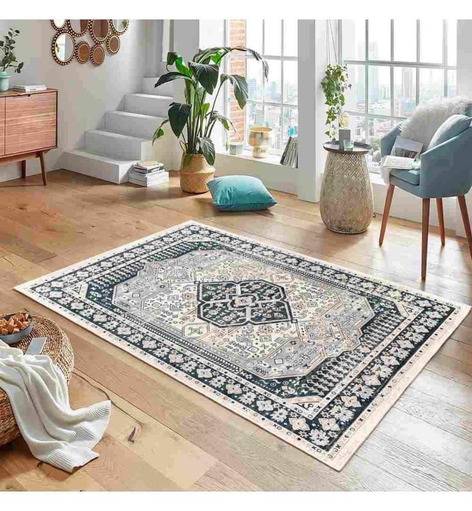 Tappeto, Grigio, Blu scuro, 70% cotone - 30% ciniglia, 120 x 180 cm