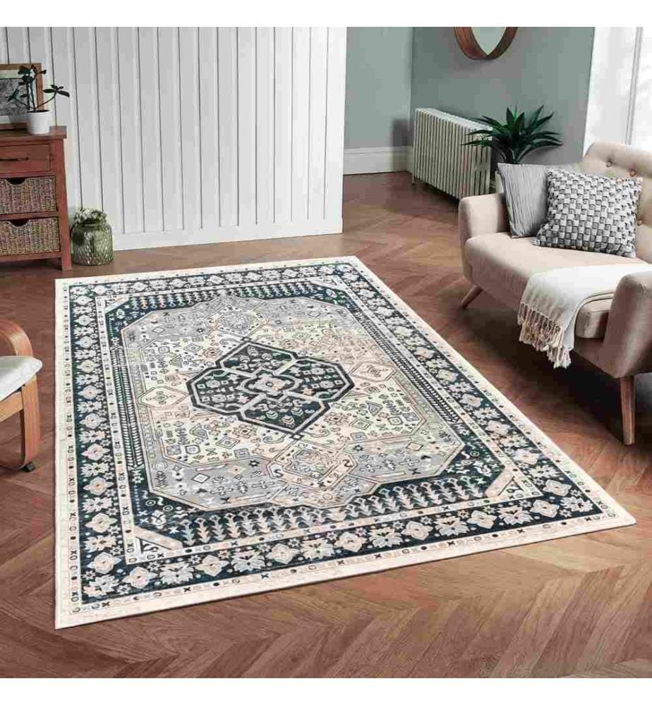 Tappeto, Grigio, Blu scuro, 70% cotone - 30% ciniglia, 160 x 230 cm